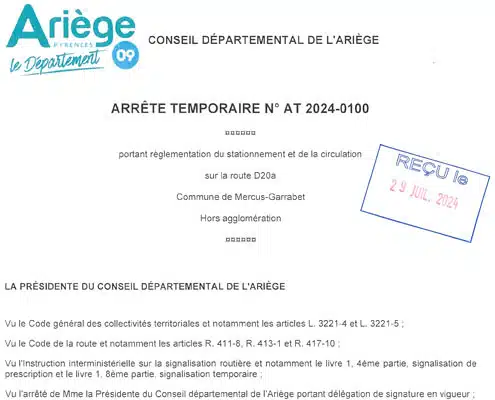 Arrêté temporaire portant réglementation du stationnement et de la circulation
