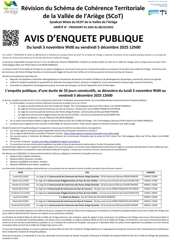 Avis d'enquête publique - Révision du Schéma de Cohérence Territoriale