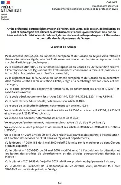Arrêté préfectoral articles pyrotechniques et carburant