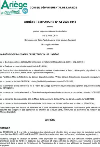 Arrêté temporaire – Fermeture RD618