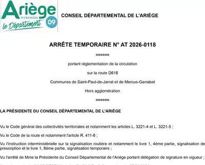 Arrêté temporaire N° AT 2026-0118