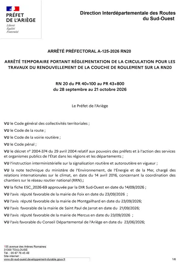Travaux de renouvellement de la couche de roulement RN20
