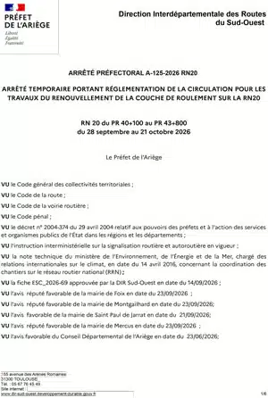 Travaux de renouvellement de la couche de roulement RN20